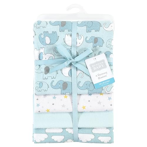 Image of Hudson Baby Unisex Baby Cotton Poly Flannel Receiving Blankets, Boy New Elephant, One Size