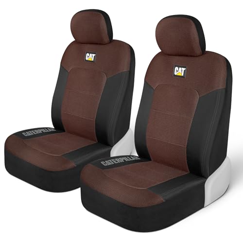 CAT Brown & Black Seat Covers for Cars, Trucks, & SUV - Set of (2) MeshFlex Car Seat Cover Front Seat Protectors - Airbag Compatible Seat Covers for SUV Interior Covers & Seat Cover Accessories