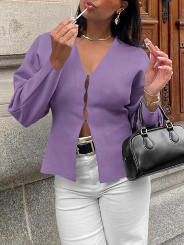 Image of Saodimallsu Womens V Neck Sweater Blazer Peplum Long Sleeve Knit Open Front Split Cardigan Sweaters