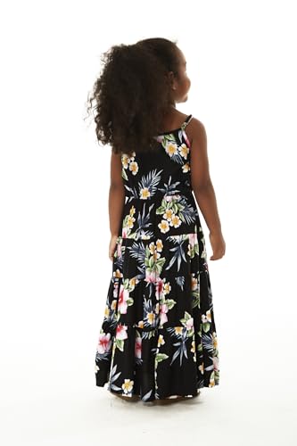 Girl Hawaiian Maxi Tiered Dress in Hibiscus Blue2