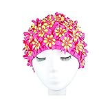 Badekappe Frauen Badekappe Erwachsene Elegante rosa Blume Badehut Bequeme Passform für langes und kurzes Haar