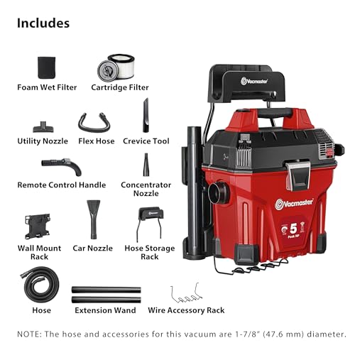 Image of Vacmaster 5-Gallon* 5 Peak HP† Remote Control Wall Mount Wet /Dry Vac - VWMB508 1101