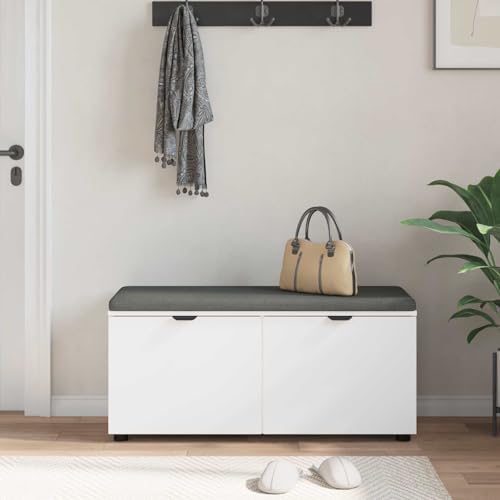 Banc à chaussures blanc avec compartiment de rangement et coussin - 5