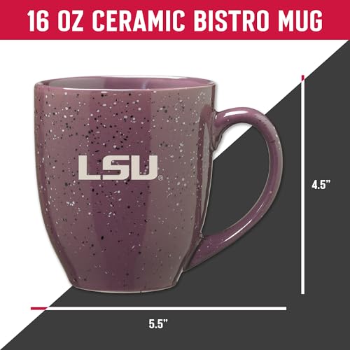 Image of Rico Industries NCAA LSU Tigers Purple Personalized 16 oz Team Color Laser Engraved Speckled Ceramic Coffee Mug