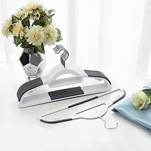 Image of Plastic Clothes Hangers Dry Wet Hangers Space Saving Clothes Hangers, Plastic Hangers with Non-Slip Pads Clothes, Suit Hangers Heavy Duty Coat, Underwear, Pants, Shirts (Grey, Pack of 10)
