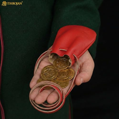 Image of Mythrojan Small Trinket Pouches Suede Leather Drawstring Coin & Dice Bags for LARP, SCA, Viking & Medieval Events (2, Buff Red, Large : 3 inch X 4 inch Small : 2.5 inch X3.5 inch)