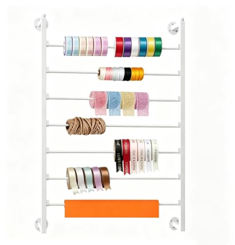 Image of Xbsyhx 7 Tier Wall Mount Ribbon Organizer, Metal Rack for Craft Room