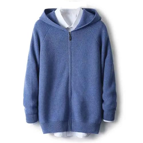 Men's Merino Wool Knit Cardigan Sweater Hooded Long Sleeve Zipper Fall Winter Casual Sports Outerwear