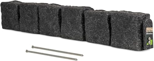 Beuta Landscape Edging | Garden Edging Border | Faux Stone Blocks for Lawn Edging, Flower Beds & Yard Edging – 1 Pack | Each Section Has 6 Blocks 48' L x 4' W x 6.5' H | 2 Spikes | Charcoal