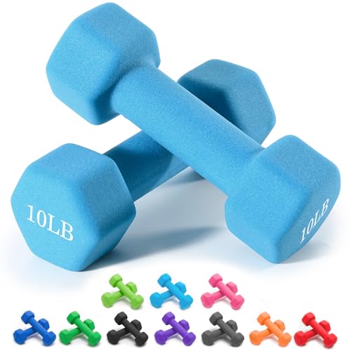 Portzon Pesas de peso 10 opciones de colores compatibles con juego de 2 mancuernas de neopreno, 1 a 15 libras, antideslizante, antienrollamiento, forma hexagonal