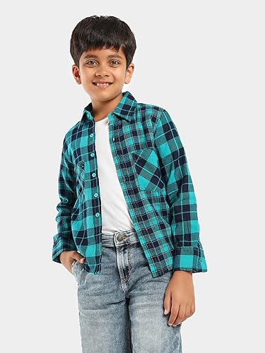 Image of LILPICKS Boys Full Sleeves Regular Wear Checked Casual Shirt (Multi Green)