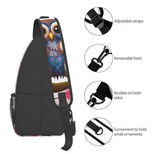 Mochila Sling Crossbody Bolsillo Búhos Negra miniatura 4