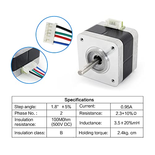 RATTMMOTOR Schrittmotor Nema 17 Stepper Motor 0,95A 24N.cm 2 phase 1,8 Grad 42x42x34mm,4-Draht Stepping Motor mit 1 meter Kabel für 3D-Drucker/CNC-Fräsmaschine (17PM-K049CN18CN)