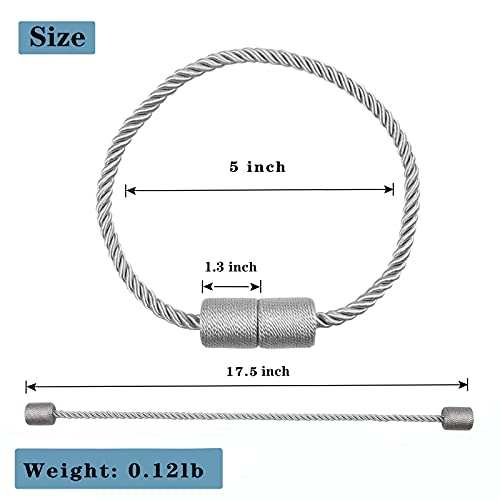 Porlau 2 Pack Strong Magnetic Curtain Tiebacks Outdoor Elegant Decorative Tie Backs Modern Rope Tiebacks For Drapes Window Curtain Holdbacks For Draperies- Grey #TOP2