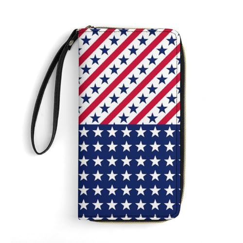 Mens High Capacity Leather Wallet Water-resistant Secure and Durable Red Blue White American Flag Leather Wallets for Travel