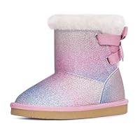 KRABOR Girls Glitter Snow Boots Cotton Lining Warm Winter Non~Slip Shoes with Cute Bow for Toddlers/Little Kid (Pink Size 9)