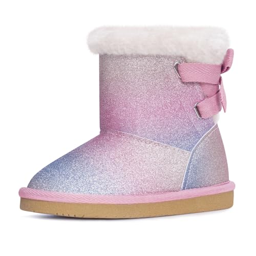 KRABOR Toddlers/Little Girls Boots,Glitter Warm Winter Snow Shoes with Cotton Lining and Cute Bow