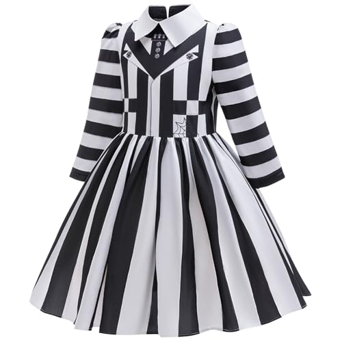 Disfraz de Halloween para niñas vestido rayas negro y blanco miniatura 2
