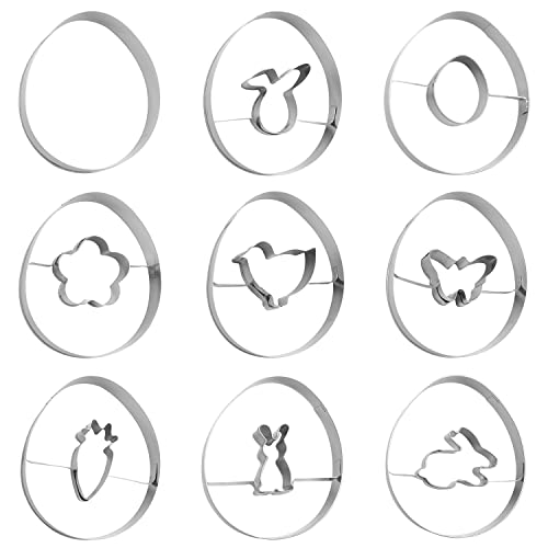 Plätzchen Ausstecher Ostern, 9 Stück Osterei Keksausstecher, Ausstechformen Ostern Set,Plätzchenausstecher Ostern, Ideales Ostergeschenk für Osterplätzchen Cover