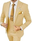 Slim Fit Tuxedo Suit 3 Piece Double Breasted Suit Men Champagne Suits for Men Champagne Suits for Business Wedding Prom Party Tuxedo Set, L