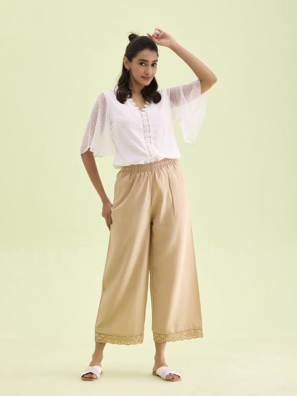 Image of GO COLORS Soft Linen Wide Pant Full Length for Women| Breathable, Mid Rise