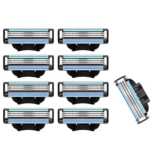 Beauthink Razor Blade Refills Compatible with Gillette Mach 3 Mens Shaver Replacement Blades with Double Lubrication Strip for Smooth Shave 8Pcs