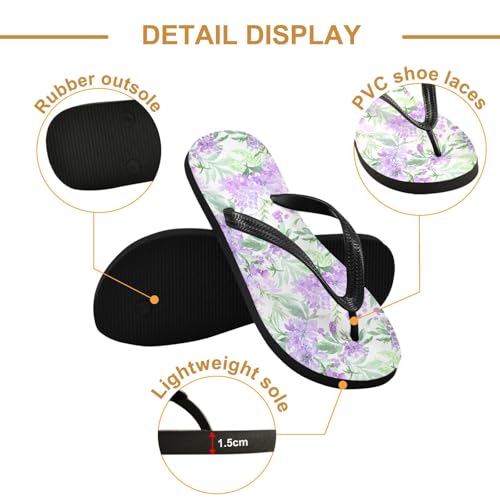 Sinestour Flower Leaves Purple Flip Flops for Beach Thong Sandals Anti-slip Lightweight Flat Slippers for Indoor Outdoor House3