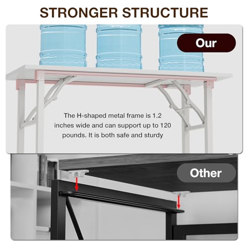 Image of TEMI Long Computer Desk Folding Table - 55.1 inch Foldable Office Desk, No Assembly, Perfect Writing Table for Bedroom or Apartment, Portable Large Desk or Study Table with Compact Design, White Ash