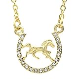 Horse Mustang Pony Horseshoe Necklace Pendant Lucky Charm Western Cowboy Cowgirl