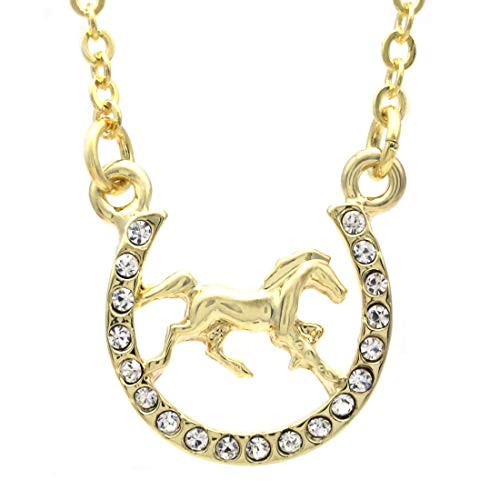 Horse Mustang Pony Horseshoe Necklace Pendant Lucky Charm Western Cowboy Cowgirl