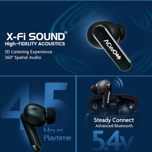 Image of ACwO DwOTS Muze, in-Built MP3 Player, TF Card Support, Recording Mode, Real-Time Audio Monitoring, 10mm Drivers Bluetooth Earbuds, 45H Playtime, TWS Ear Buds Wireless Earphones with Mic (Black)