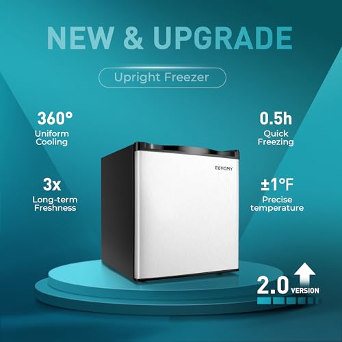 EUHOMY Mini Freezer Countertop,1.1 Cubic Feet, Single DoorCompact Upright Freezer with Reversible Stainless Steel Door, Removable Shelves, Small freezer for Home/Dorms/Apartment/Office(Silver)