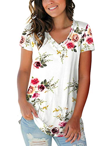 Summer v neck t-shirts for women loose fitting cute floral tops r…