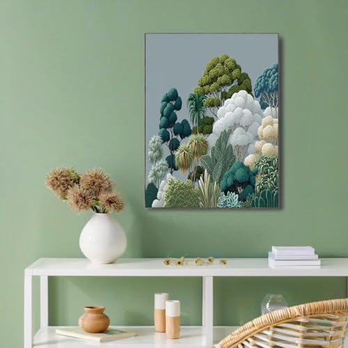 Lienzo de plantas y árboles en 3D: póster artístico de alta calidad gris-verde 60x90cm