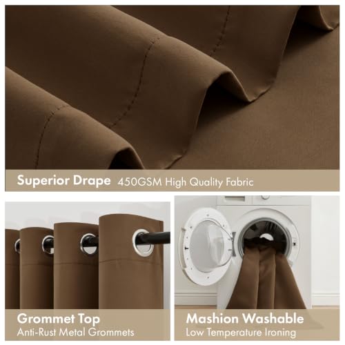 Image of MIULEE Brown 100% Blackout Curtains for Bedroom 96 Inch Long 2 Panels Set | 2 Thick Layers Thermal Insulated Window Curtains with Black Liner, Noise Reducing Grommet, Drapes for Living Room