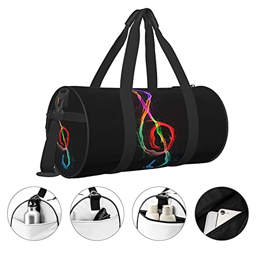 Fredeulva Colorful Music Notes Duffel Bag Canvas Shoulder Round Gym Sports Travel Weekender Bags For Man Women