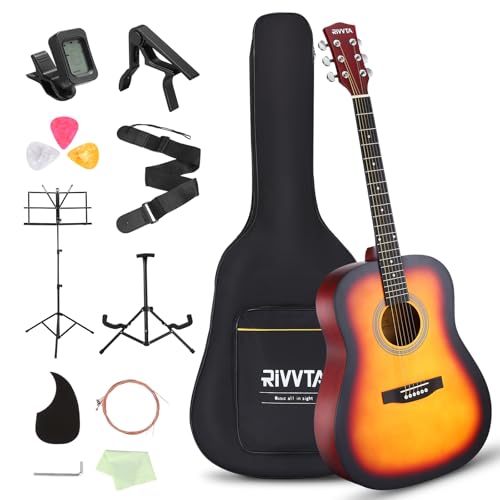 RIVVTA - Kit de guitarra acústica de 41 pulgadas para principiantes y adultos con bolsa de concierto,...
