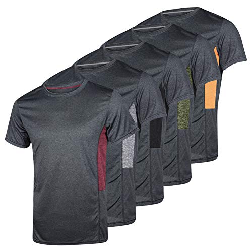 Men's Quick Dry Fit Dri-Fit Short Sleeve Active Wear Training Athletic Essentials Crew T-Shirt Fitness Gym Wicking Tee Workout Casual Sports Running Undershirt Top - 5 Pack,Set 7-L