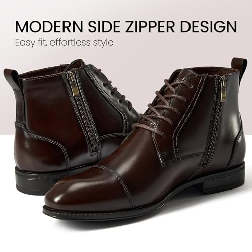 Image of Holy dove Men's Dress Boots Side Zipper Comfort Full-Grain Leather Business Office Cap Toe Oxford Short Ankle Boot