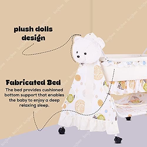 Image of BAYBEE CozyNest Baby Cradle and Swing Jhula for Newborn Babies with Removable Mosquito Net, Washable Fabric, Lockable Wheels & Safe Sleeping Bed Crib for Infants Up to 2 Years (Beige)