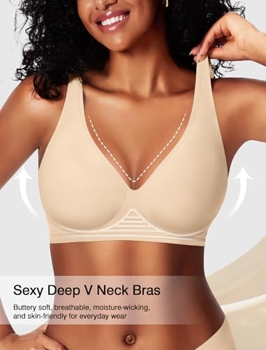 Image of Deep V Wireless Jelly Bras for Women Push Up Bralette Seamless No Underwire Support T-Shirt Comfort Plunge Full Coverage