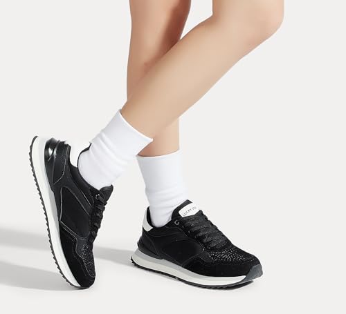 Image of LUCKY STEP Women's Platform Fashion Sneakers Suede Colorful Colorblock Stylish Retro Casual Neutral Tennis Running Footwear Walking Shoes