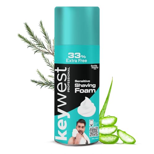 Keywest Sensitive Pre Shaving Foam for Men 385gm (33% Extra Free) | Shave Foam for Men Sensitive Skin | More Than 100 Shaves | Enriched with Tea Tree Oil & Aloe Vera