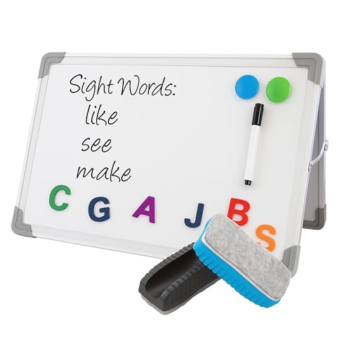 Dual-Sided Desktop Dry Erase Board, 18 x 12, White Surface, Silver Aluminum Frame with Magnetic Eraser and Clip for Small Dry Erase Markers, Black/Blue, 10-Pack Combo