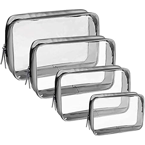 HQDeal Clear Zipper Toiletry Bag in 4 Size, Airport Security Approved PVC Travel Luggage Pouch Transparent Makeup Bag Cosmetic Bag Waterproof Shower Wash Bag Organizer for Women Men Kids Cover