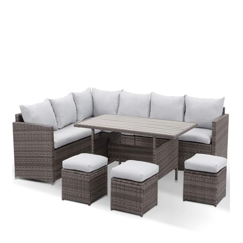 BKNROIHB 7 Piece Wicker Outdoor Dining Set, 9-Seat Outdoor Sectional
