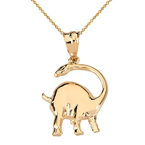 14k Yellow Gold Brachiosaurus Sauropod Long Neck Dinosaur Pendant Necklace, 22