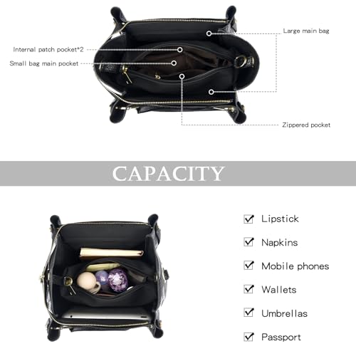 Image of Travistar Floral Handbags Purses Women - Embossed Vegan Leather Top Handle Handbag Set Large Shoulder Bag Ladies Bucket Tote