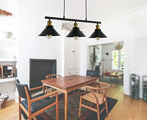 3-Light Kitchen Island Pendant Light Fixture, Farmhouse Linear Hanging Lighting, Industrial Chandelier with Matt Black Finish for Kitchen, Bar, Dining Room, Pool Table
