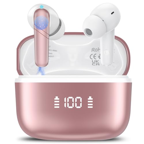 Écouteurs Bluetooth 5.4 sans fil HiFi 48H annulation bruit IPX7 rose